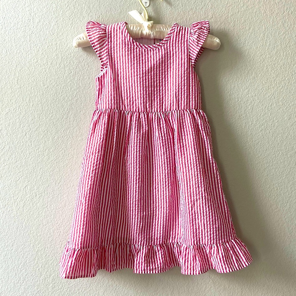 Red Seersucker Ruffle Dress